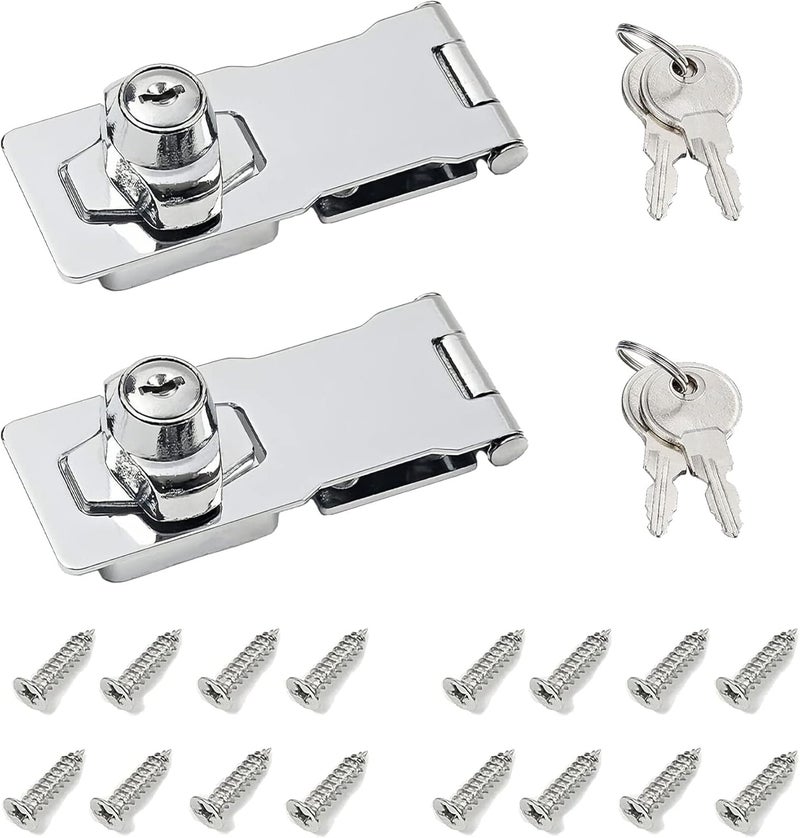 I-EASYDWW 4 Inch Keyed Hasp Lock for Cabinets & Small Doors, Twist Knob Design, Heavy Duty Zinc Alloy with Chrome-Plated Iron, Includes Keys & Screws - Silver, 2 Pack - Image 1